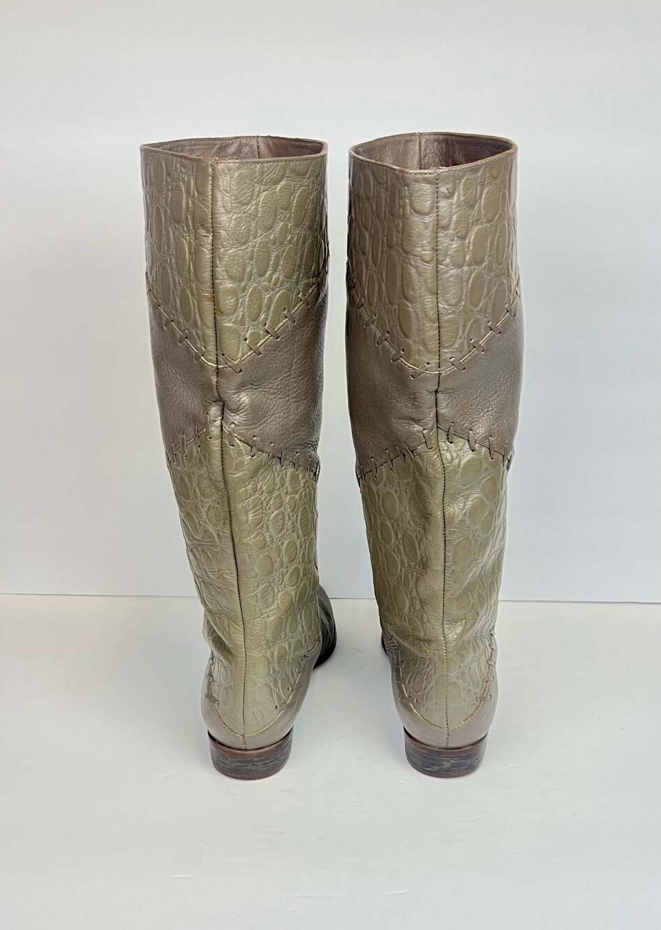 Vintage Grey Leather Croc Embossed Brazil Riding Boots Boho Size 8 M Western - Picture 3 of 8